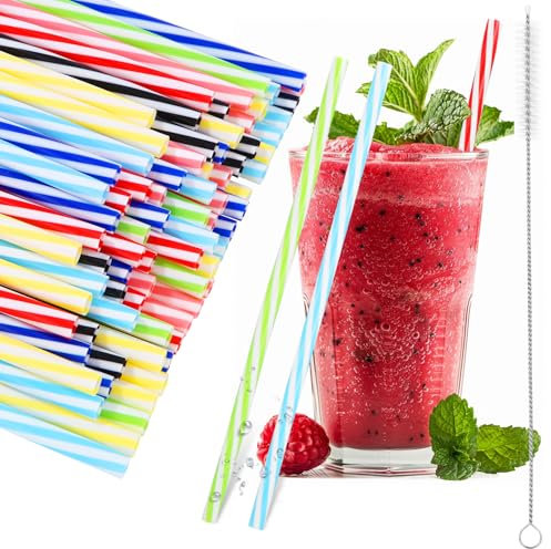 Goxiry 80 Pièces Pailles Reutilisable avec Brosse de Nettoyage Paille Plastique Durable Straw Coloré pour Jus, Smoothies, Cocktails, Boissons Chaudes 23 cm x 7 mm