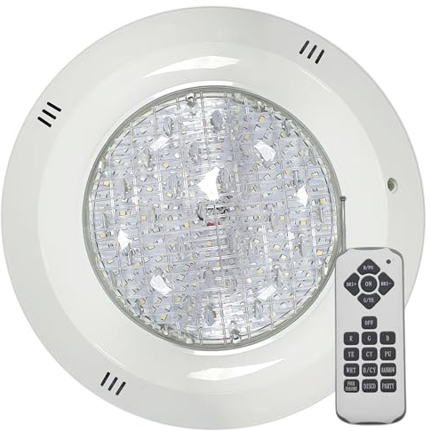 SWIMHOME Foco Piscina Superficie LED RGB 35W 12V AC (2 Hilos) con MANDO RF INCLUIDO, Luz Colores con Memoria, IP68, Fácil Instalación (RGB con Control Remoto (Cable de 2 hilos))