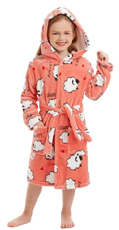 XINNE Bata con Capucha para Niños y Niñas Bata de Baño Unisex para Niños Batas de Franela Con Estampado de Ovejas