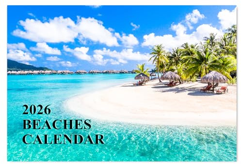 A4 Beaches Calendar 2026 12 Month to view Jan 2026 to Dec 2026 Wall Calendar 2026 UK Perfect for Home, Office, School, Holidays and Planning Papa Prints