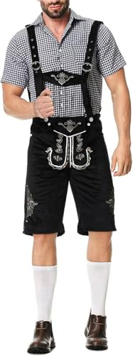 Fasheepfa Lederhosen Kostymset för män kostym set Oktoberfest outfit komplett traditionell skjorta rutig skjorta hängselbyxor bayersk utklädning
