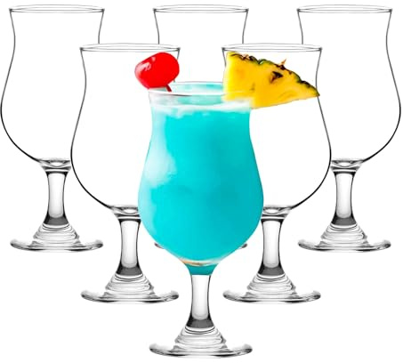 binsakao Hurricane Glasses Set of 6-13 Oz Milkshake Tall Cocktail Glasses for Mojito, Margarita, Sangria, Pina Colada Glass - Stemmed Coupe Glassware 395 Ml