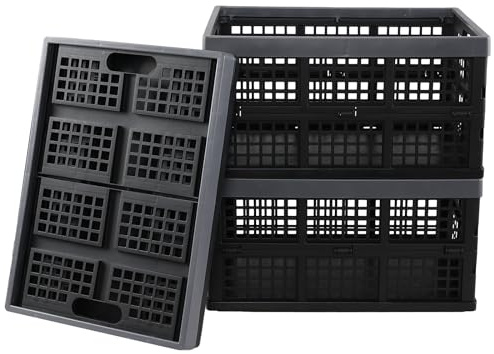 Melontray Lot de 3 caisses de rangement pliables en plastique de 34 L, paniers de rangement empilables pour usages multiples