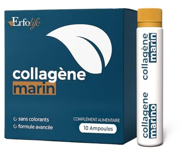 ERFO LIFE - Integratore alimentare antietà - Collagene marino PEPTAN® e acido ialuronico - Limita la comparsa delle rughe - Formula avanzata con vitamina C e zinco - Senza coloranti - 10 fialette