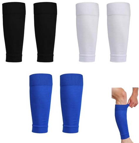 Manchons de Chaussettes Football Enfant – protège-Tibia élastique – 3 Paires – Taille 31x9cm – Noir Bleu Marine – pour Sport école entraînement extérieur