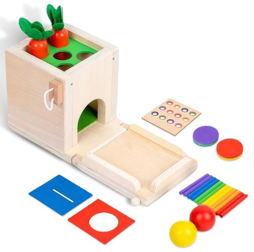 Zoelele Juguetes Montessori 1 2 3 Años, Cubo de Actividades para Bebés, Juguetes de Madera Educativos, Juego Educativo con Pelota, Zanahoria, Monedas, Palos, Regalo Bebe 1 Año de Cumpleaños Navidad