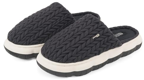PERLETTI Pantofole Donna Invernali con Suola Platform Rialzata - Ciabatte Donna Casa Autunno Inverno Calde Comode Ultra Leggere - Pantofola Comfort Suola Antiscivolo Ragazza (Nero Intreccio, 38/39)