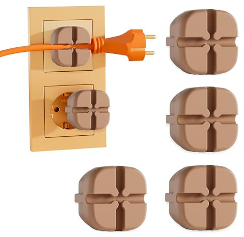 VntMQP Pack de 4 protectores de enchufes con pinzas para cables, antipolvo y salpicaduras de agua, apto para cocinas y baños (4 marrones)