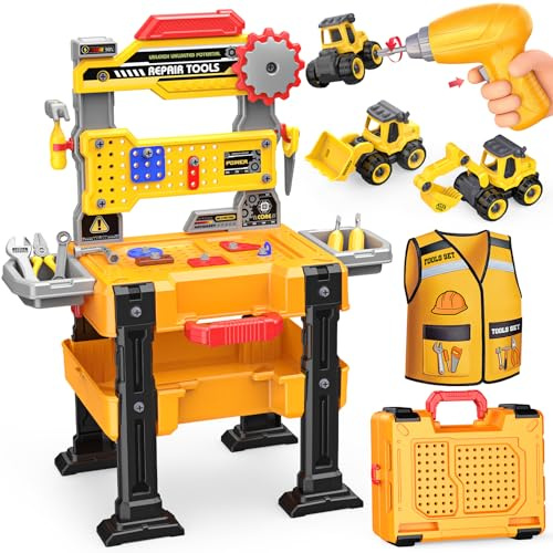 Juguetes para niños de 3 4 5 6 años Juego de herramientas para niños: banco de trabajo para niños, banco de trabajo plegable, juguete para niños de 3 a 6 años, excavadora, regalos para niños de 3 4 5