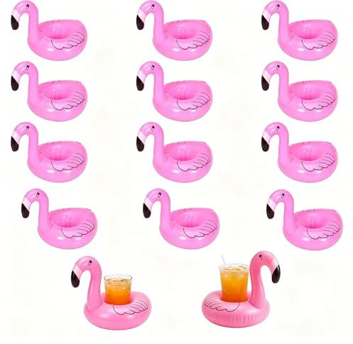 12 Pcs Flamingo Pool Float Cup Holder, Inflatable Drinks Holder, Inflatable Flamingo, Pool Inflatable, Hot Tub & Beach Water Accessory