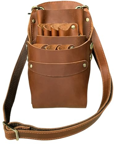 Aolaso Bolsa para Tijeras de peluquería con Correa Ajustable, Piel de Vaca auténtica, para peluquería, peluquería, Tijeras, Tijeras, Bolsa, Peine, Cintura, cinturón de Hombro
