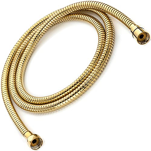 Aqua Elegante 72 Inch Flexible Shower Hose - Extra Long, Stainless Steel, Anti-Kink, Universal Replacement Tube For Handheld Showerheads - Polished Brass
