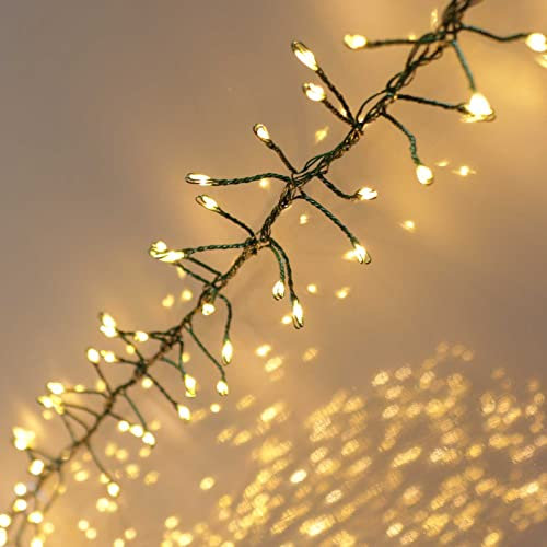 Qbis Premium 800 Cluster Lights. Christmas Tree Lights on Green Wire. Warm White Cluster Christmas Lights. LED Cluster Fairy Lights Plug in String Lights. (800 LED Warm White (Green Wire))