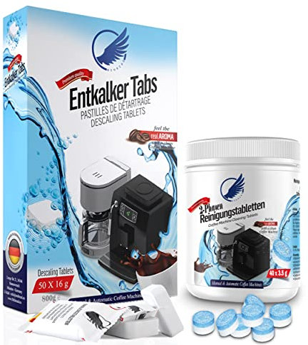 Pflegeset für Kaffeevollautomaten & Kaffeemaschinen. 2-Phasen Reinigungstabletten 80 Stück a 3,5g & Entkalkungstabletten 55 x 16g kompatibel mit Jura Siemens Bosch uvm Made in Germany
