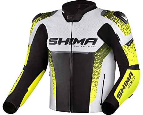 SHIMA STR 2.0 Giacca da moto - Pelle, giacca sportiva con protezioni per schiena, gomiti, spalle, pelle traforata, per tuta 2 pezzi (Fluo, 56)