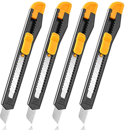 TIFICAL 4 Pack Box Cutter Retractable, Utility Knife 9MM Wide Snap-Off Blades, Exacto Knife for Cutting Box, Wrapping, Cardboard, Extended Razor Knife, Box Opener Perfect for Office, Home, School