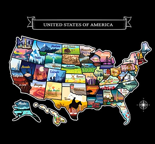 Grande carte des États-Unis à gratter 58,4 x 40,6 cm – Carte des États-Unis de voyage dessinée à la main avec accessoires – Carte des États-Unis laminée – Carte des États-Unis de luxe pour décoration