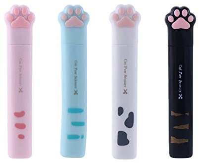 4Pcs Multi-Purpose Scissors Mini Portable Hand Scissors Kawaii Cat Paw Craft Scissors Folding Stationery Scissors with Safety Cover