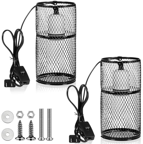 VIHOSE 2 Pcs Reptile Heat Lamp Guard with 150W Ceramic Heat Emitter Basking Anti Scald Heating Lamp Holder Mesh Cage Reptile Protection Lampshades for Lizard Snake Chick, Bulb Not Included