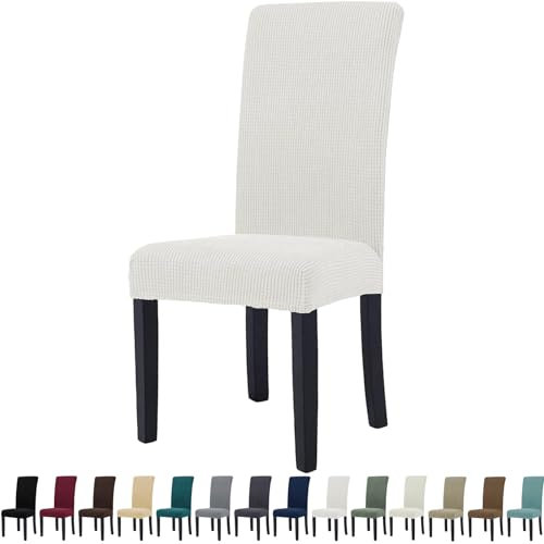 YSTELLAA Fundas Sillas De Comedor Pack 4, Fundas Sillas Ajustables, con Respaldo, Súper Elástica, Universal, Fácil De Instalar, Lavables, para Comedor Sala Cocina, Blanco