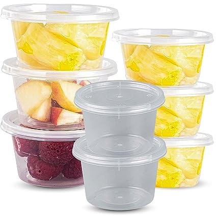 CHEF ROYALE 50 x 4oz Round Storage Containers with Lids/Small Sauce Pots for Sauce, Dips, Salads Ideal for Takeaway Food, Delivery, and Restaurant Use Reusable, BPA Free Meal Prep Containers (50)