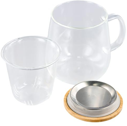 Vaso de Té Con Tapa y Colador, 420ML Taza Infusora de Vidrio Borosilicato Para Té Negro, Bebidas, Café Helado y Bolsas