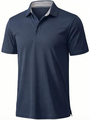 KEFITEVD Polo Hemd Herren Kurzärmelig Shirt Golf Tennis Freizeit Sport Tshirts Polo Männer Sommer T-Shirt Marineblau L