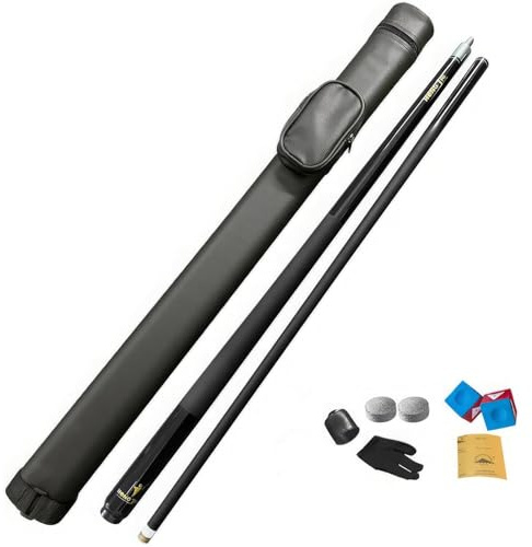 Premium snookerköer, kolfiber biljardkö, 1/2 hopfogad biljardkö i kolfiber poolkö for biljardfans rosa 9,5 mm, Premium poolkön 58 tums snookerkö med hård väska och krita(Black)