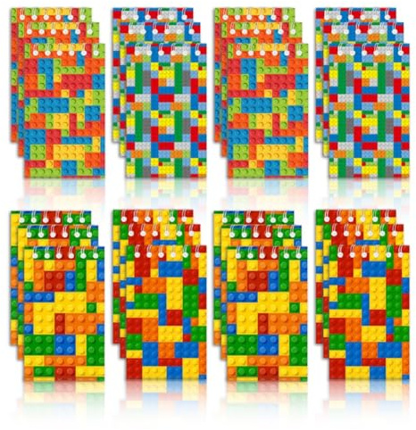 24 Pcs Colorful Building Block Theme Party Notepads,Colorful Building Block Spiral Pocket Notebook for Party Supplies, 4 Styles Office Products Notepads Decoration