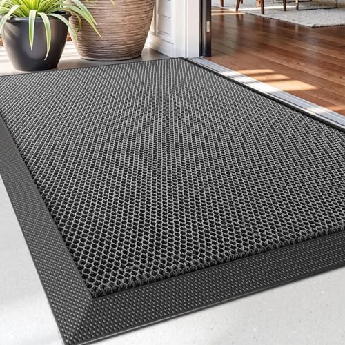 DEXI Fußmatte außen 60 x 90 cm, extrem rutschfeste Schmutzfangmatte, langlebig Fußabtreter außenbereich, robust Fussmatte Aussen wasserdichte Türmatte für die Haustür, Dunkelgrau