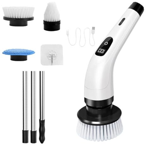 Nhujevkom Brosse électrique de salle de bain | Nettoyeur de brosse électrique sans fil pour salle de bain 370 tr/min/min | 2000 mAh rechargeable par USB, 3 têtes de brosse remplaçables pour la maison