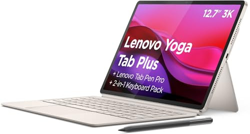 Lenovo Yoga Tab Plus, Tableta AI, 12,7 Pulgadas 144 Hz 3K, procesador Snapdragon 8 Gen 3, 16 GB de RAM, 256 GB de Memoria, WiFi 6, Tableta Android 14, Tab Pen Pro y Teclado incluidos - Seashell
