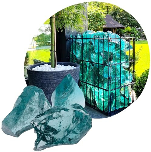 Glassteine Deko aus Recyceltem Glas - Türkis - 10kg - Glasnuggets Groß 8-12 cm - Dekosteine für Vasen und Blumentöpfe - Terrarium & Aquarium Steine - Gartensteine für Innen & Außen (Türkis, 10kg)