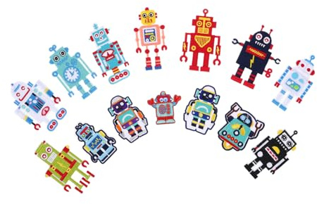 SEWOART 14pcs Adorable Robot Iron Patches for Jeans Jackets Embroidered Clothes Patches for DIY Decor