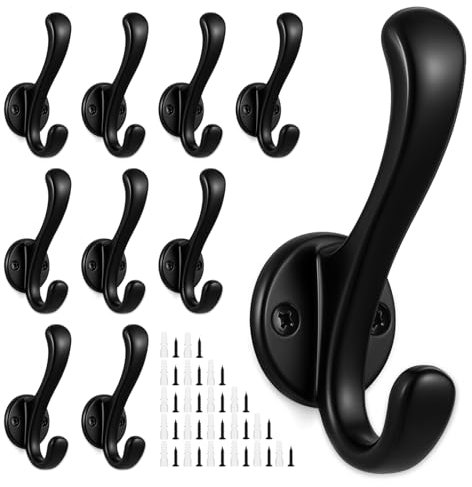 Dntorx 10 Stück Garderobenhaken Schwarz, Kleiderhaken Wand Schwerlaste Wandhaken zum Schrauben Haken Garderobe für Wohnzimmer Schlafzimmer Badezimmer Kleidung Handtuch Schals Schlüsseln