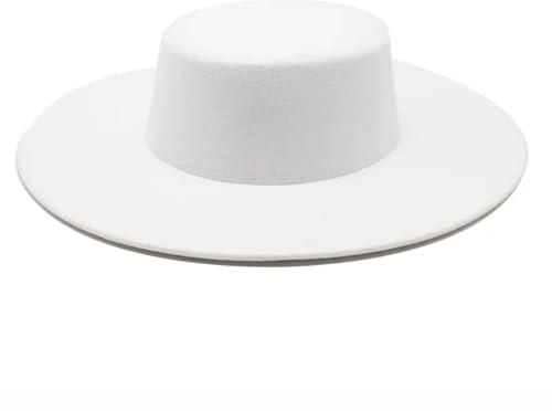 AAIXXIZAO Chapeaux Fedora Trilby Chapeau Feutre Chapeau pour Femmes Grand Chapeau Large Derby Mariage Jazz Chapeaux Chapeau en Feutre Plat 56-58Cm Blanc