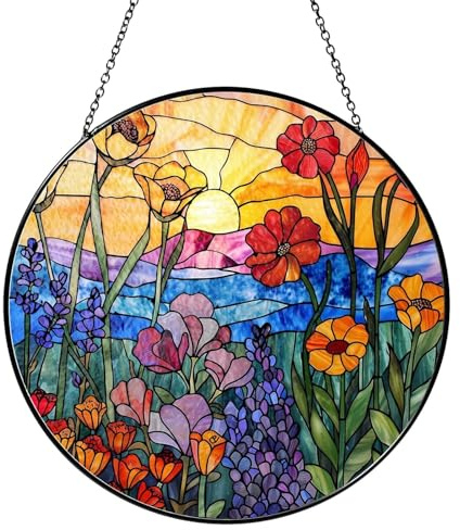 Wildflowers Sun Catcher, Hanging Stained Glass Suncatchers for Windows, Hand-Painted Suncatcher for Window, Wall, Bedroom, Living Room, Balcony Decor Christmas & Birthday Gifts