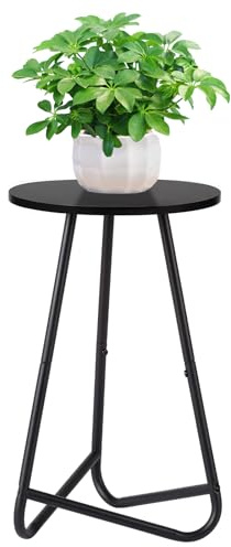 HDANI Soporte Redondo Metálico para Plantas,Pequeño Soporte para Flores, Estante de Madera para Plantas,Estante Moderno para Plantas de Interior para Salón (Negro, 50 cm)