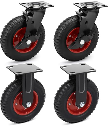 Humagineer 200mm Ruedas para Muebles Pesados 1000kg, Juego de 4 Ruedas de Caucho Sólido (2 Giratorias con Frenos + 2 Fijas), para Almacén y Maquinaria Pesada