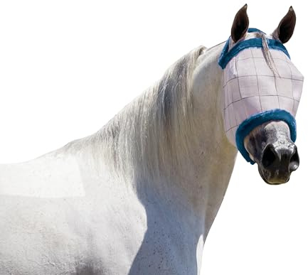 Farnam SuperMask II Horse Fly Mask Without Ears, Extended Coverage, Protects Eyes From Insects and Debris, Adjustable Throat Latch, Small Size
