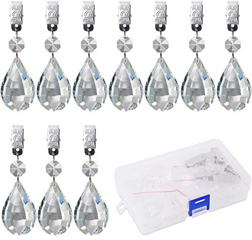 Swpeet 10 Stück Marquise-Tischdeckengewichte mit 10 Metall-Clip-Set, Kristallglas, Tropfenform, Prismen, Anhänger, Tischdeckengewichte für Picknicktische, Tischdecke, Gewichte, schwere Outdoor
