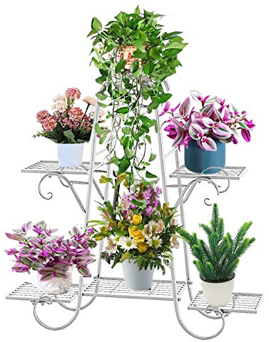 CarolynDesign 6-stöckige Pflanzenständer für drinnen und draußen, Blumentopfhalter Regal für mehrere Pflanzen, schwarzes Metall Pflanzenständer für Terrasse
