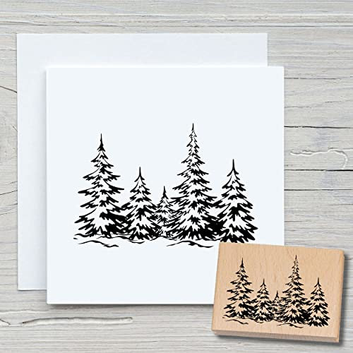 NEWSTAMPS Stempel Tannenwald Motivstempel aus Holz & Gummi zum Karten und Geschenke basteln, Holzstempel für Weihnachten, Weihnachtskarte, Tannenbaum, Scrapbook, Textilstempel, Deko, Freunde