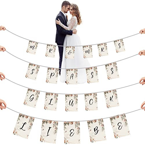 Bl4ckPrint Wimpelkette zum Schneiden 4 STK. - Vintage Mr & Mrs Deko - Just Married Girlande - Frisch Verheiratet - Hochzeit Requisiten - Hochzeitsdeko - personalisierbar