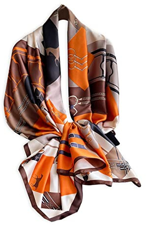 LumiSyne Foulard En Soie Femme Écharpe Imprimée Mode Motif à Pois Rétro Cheval Grand Châle Carré Châle De Protection Solaire Foulards De Tête Etoles Toute La Saison