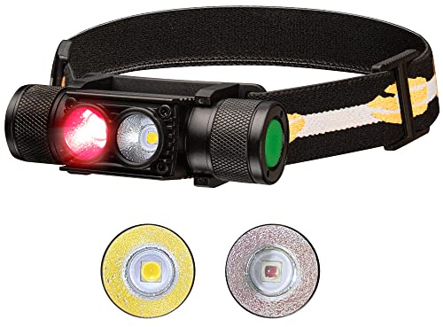 Lampe frontale LED avec lumière rouge - Lampe frontale rechargeable D25LR - Super lumineuse - USB C - Avec 90 ° CRI élevé - Blanc clair et 660 nm - Pour le jogging, le camping