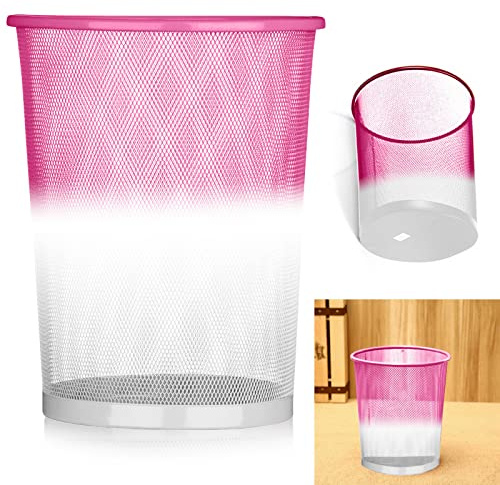 ARA CHOICE Colourful Mesh Waste Bins Rubbish Paper Wastebasket Trash Can Dustbin For Home Office Durable and easy to use Recycling Bin for Bedrooms Multi Colour. (Pink)