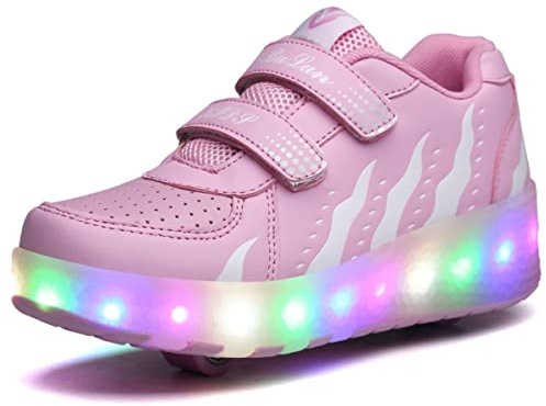 Husk'sWare Zapatos infantiles para niños y niñas, con ruedas, 2 en 1, patines brillantes, zapatillas de skateboarding, zapatillas,028 Rosa,38 EU,L-FBA-BZX028-626