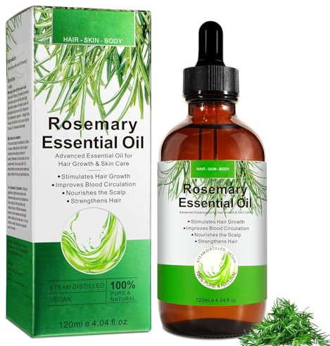 Olio di rosmarino per la crescita dei capelli e la cura della pelle 120ml, 100% puro e naturale, nutre il cuoio capelluto per uomini e donne