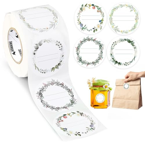 AiQInu Etiketten Selbstklebend, 500 Stück 5cm Rund Aufkleber zum Beschriften, Hochwertige Beschreibbare Klebeetiketten mit 4 Mustern, Etiketten Marmelade für Gläser, Geschenktüten, Flaschen